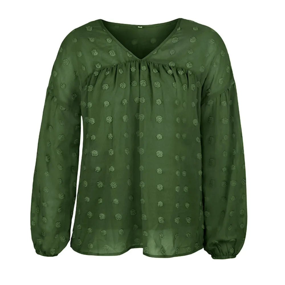V-Neck Polka Dots Ruffled Blouse