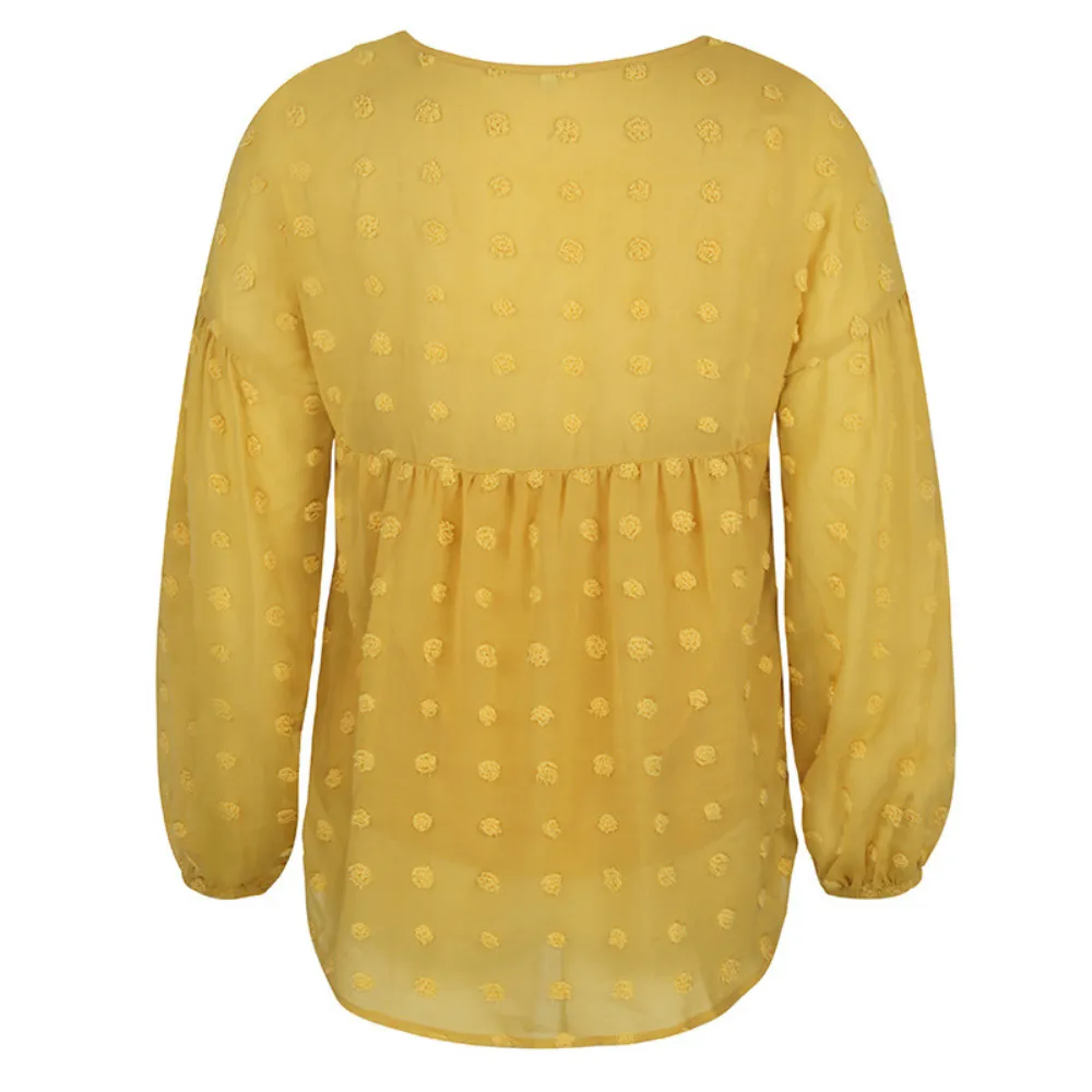V-Neck Polka Dots Ruffled Blouse