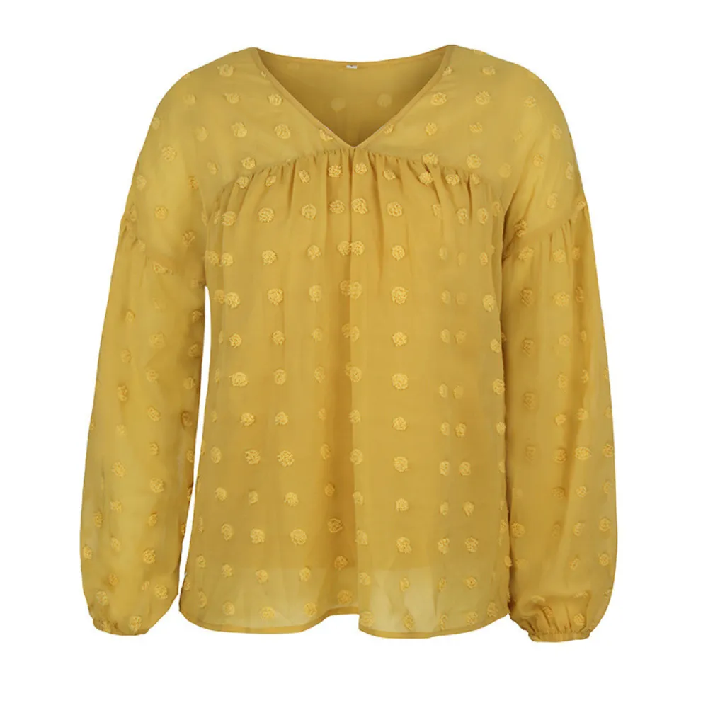 V-Neck Polka Dots Ruffled Blouse