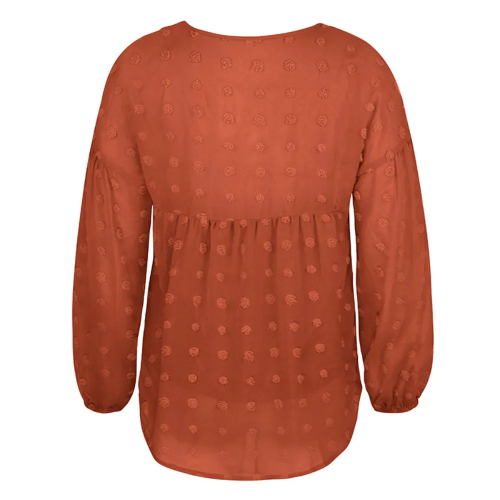 V-Neck Polka Dots Ruffled Blouse
