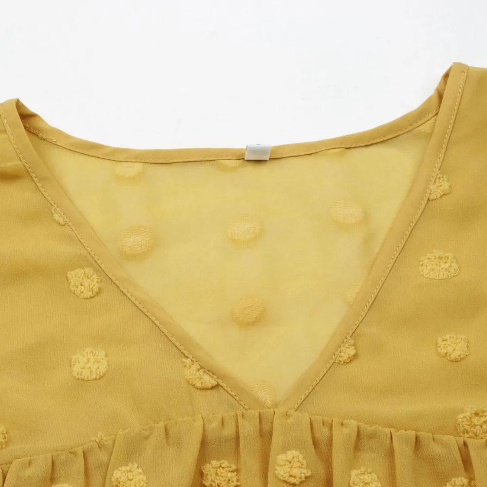 V-Neck Polka Dots Ruffled Blouse