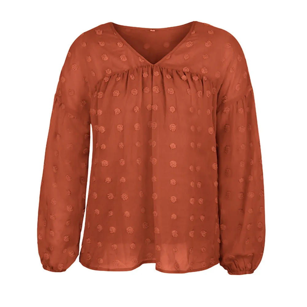 V-Neck Polka Dots Ruffled Blouse