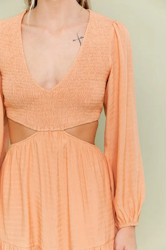 V Neck Smocking Bodice Dress