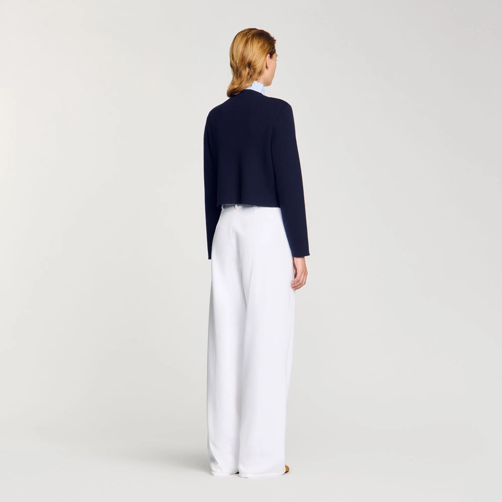 William Cardigan With Removable Ruffled Collar Navy Blue