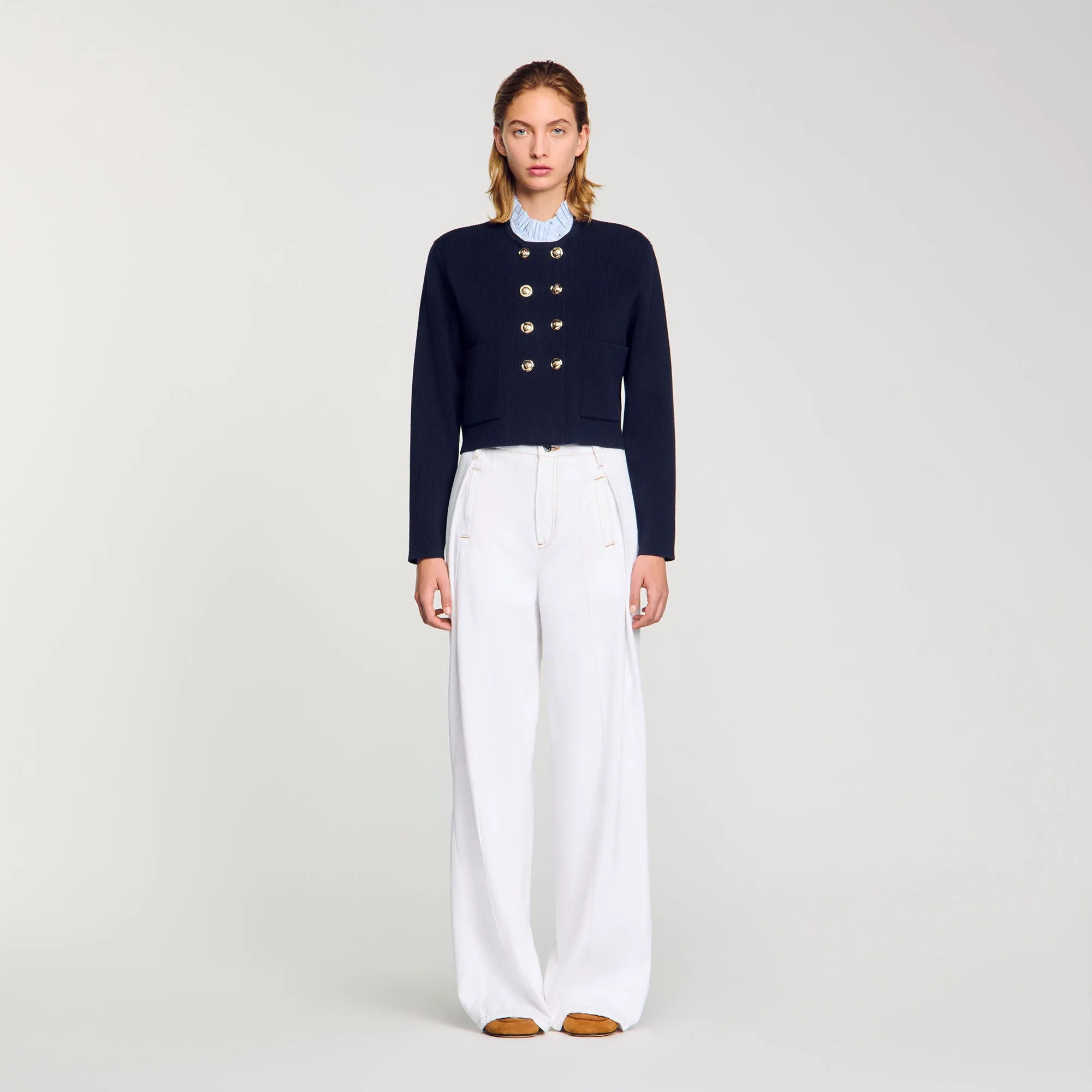 William Cardigan With Removable Ruffled Collar Navy Blue