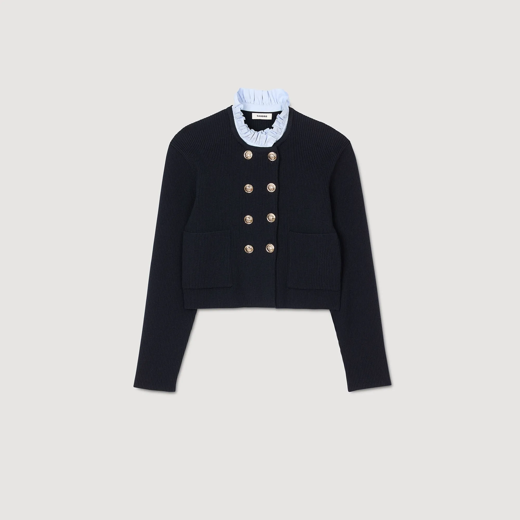 William Cardigan With Removable Ruffled Collar Navy Blue