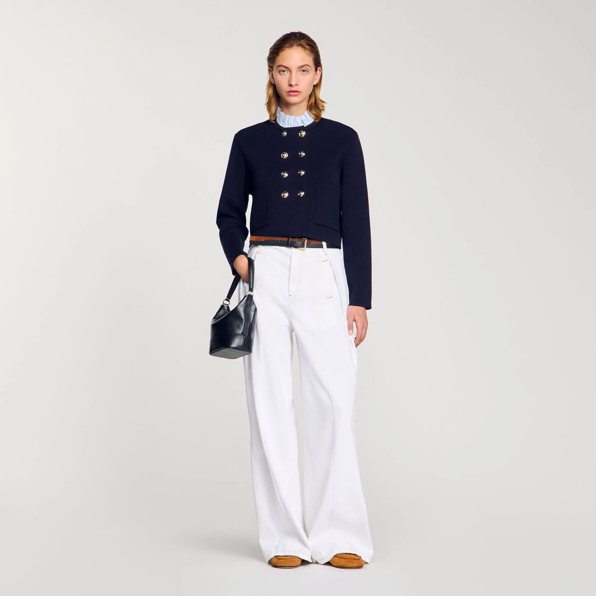 William Cardigan With Removable Ruffled Collar Navy Blue