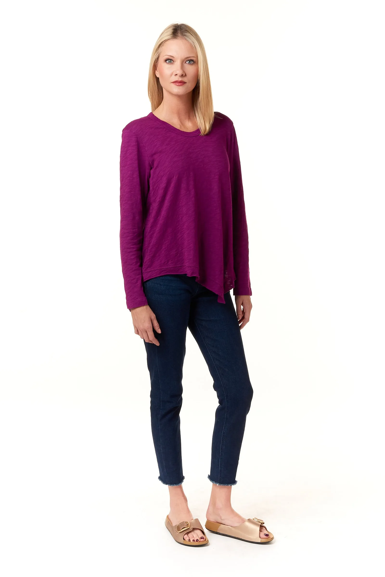 WILT, Cotton Slub, Slant Hem Tunic in Fuschia Pink