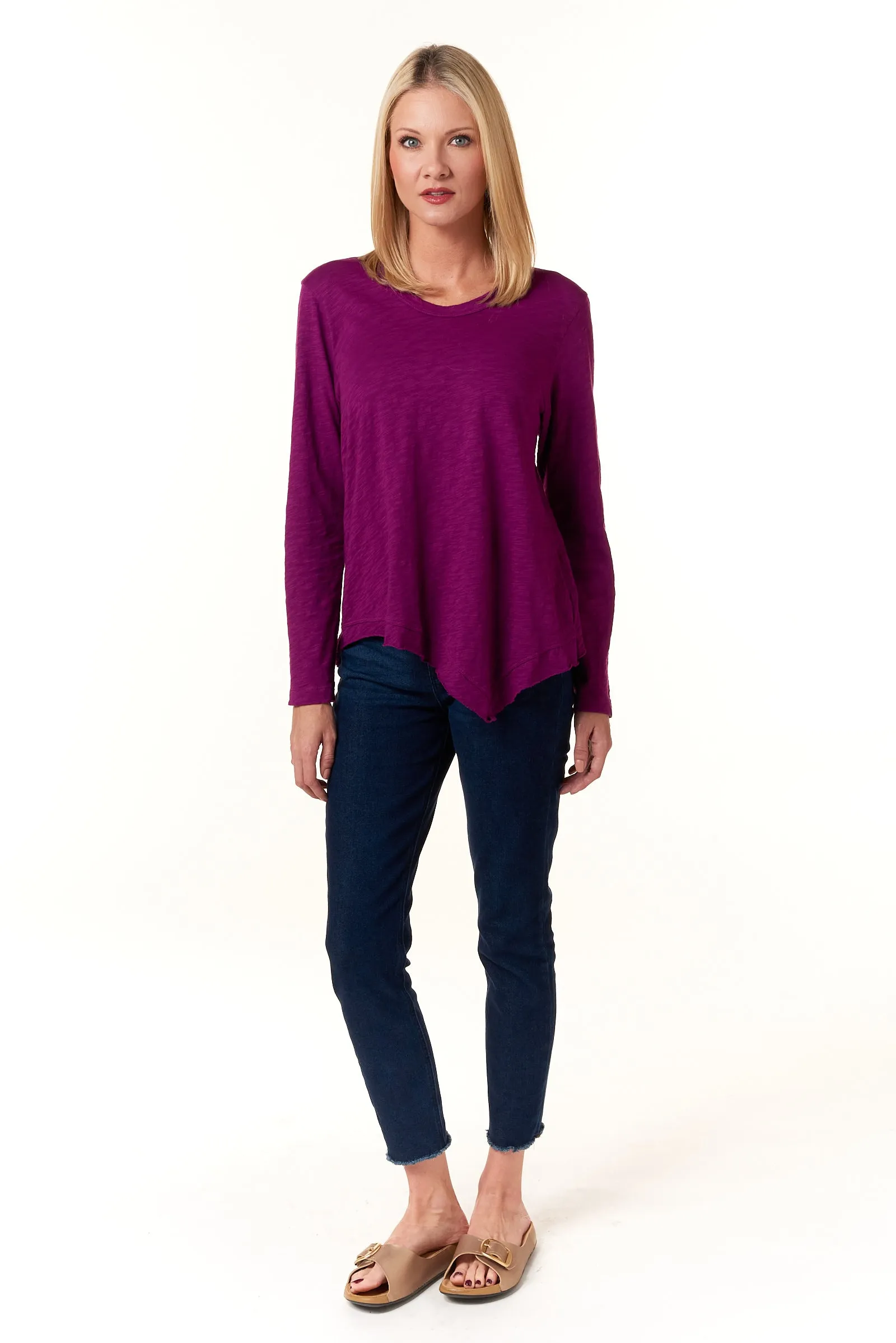 WILT, Cotton Slub, Slant Hem Tunic in Fuschia Pink