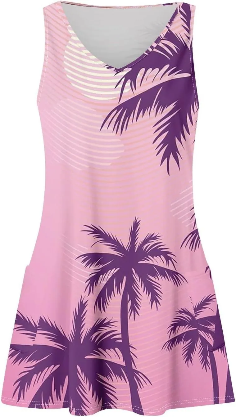 Women's Summer Dresses Beach Floral Tshirt Sundress 2025 Casual Sleeveless Tank Loose Boho U Neck Vacation Sundresses