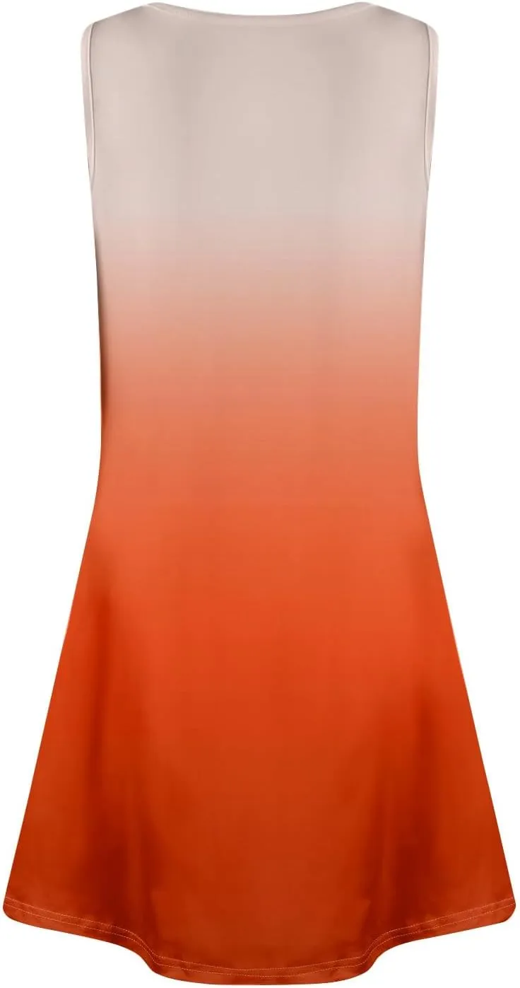 Women's Summer Dresses V Neck Sleeveless Gradient Loose Beach Vacation Casual with Pocketes Short Dress, S-3XL