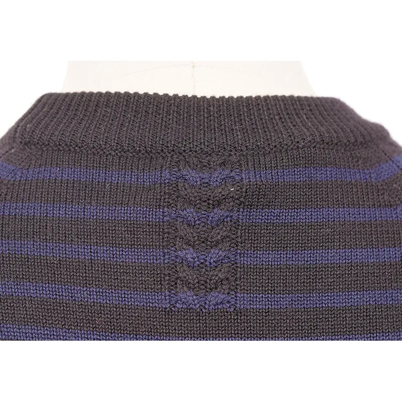 XS NEW $690 SAINT LAURENT Men's Black Blue Stripe WOOL KNIT Long Sleeve SWEATER